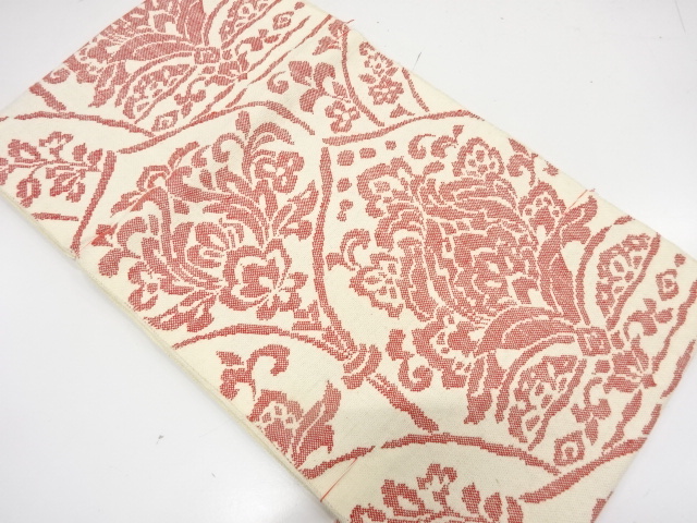 未使用品　手織り真綿紬　花更紗模様織り出し　名古屋帯